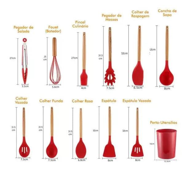 Kit de Colheres de Silicone para Cozinha – 12 Peças Antiferrugem e Livre de BPA, Ideal para Seu Jogo de Utensílios!