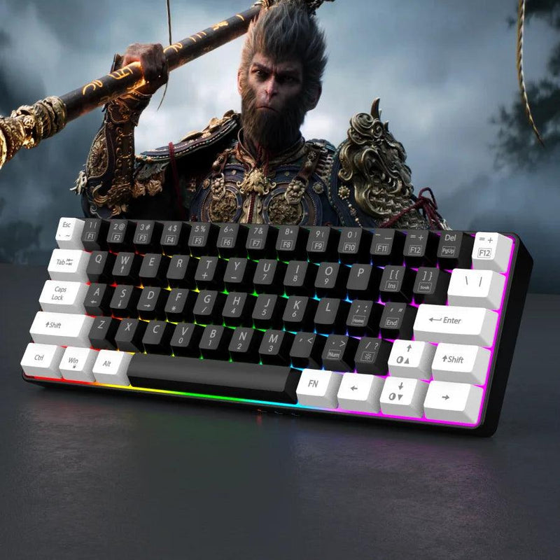 Teclado Gamer com Fio 60%, Teclado Mini Ultra Compacto com Retroiluminação RGB e Resistente à Água de 61 Teclas para PC/Mac