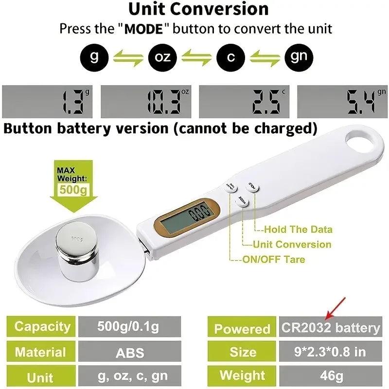 Mini Spoon Scale: Balança Digital para Cozinha - Medição Precisa de Ingredientes (0.1-500g)