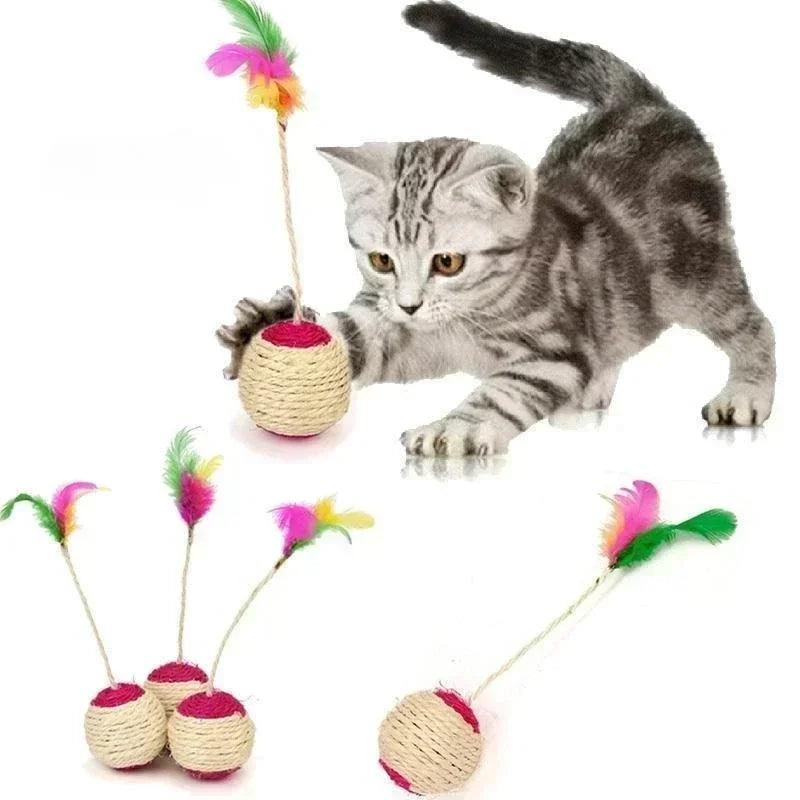 Brinquedo Interativo para Gatos: Bola de Sisal com Pena para Treinamento e Diversão