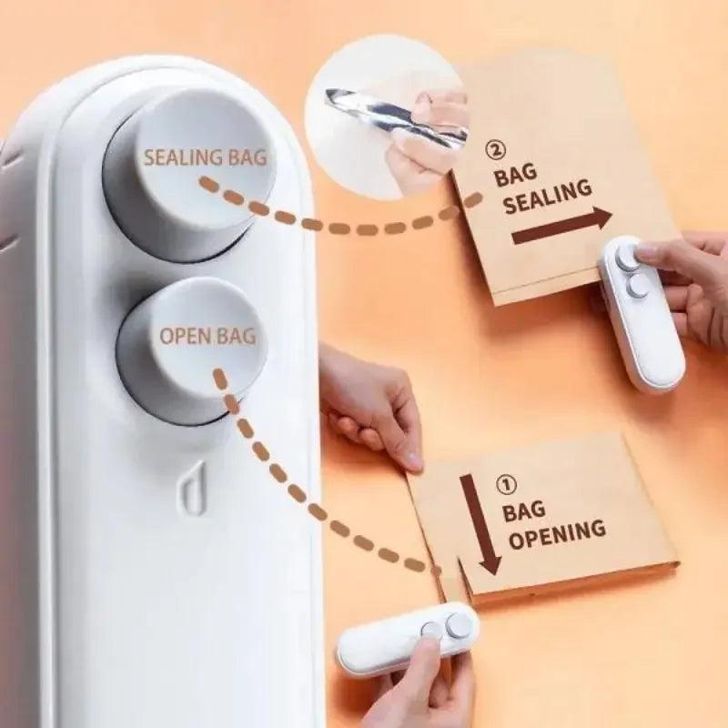 Seladora de Sacos 2 em 1 - Portátil e Compacta para Armazenamento de Alimentos