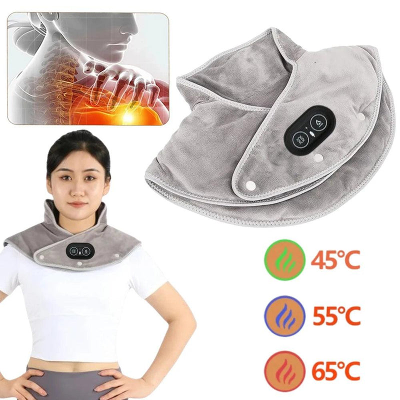 Almofada de Aquecimento Elétrica para Ombro e Pescoço com Massageador, Compressa Quente e 3 Temperaturas Ajustáveis – Xale Cervical USB para Relaxamento e Alívio de Dores nas Costas e Pescoço.