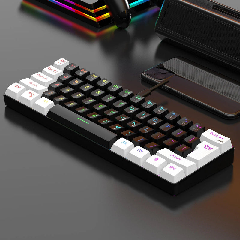 Teclado Gamer com Fio 60%, Teclado Mini Ultra Compacto com Retroiluminação RGB e Resistente à Água de 61 Teclas para PC/Mac