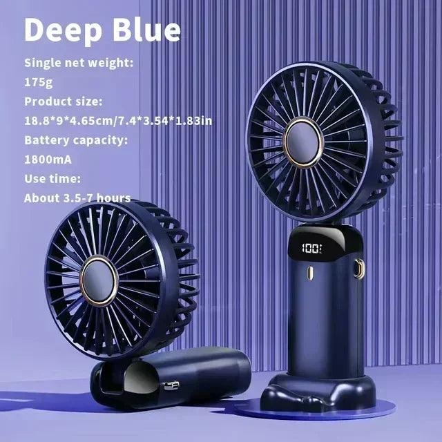 Ventilador Portátil USB Mini com Suporte para Celular e Tela - 5 Velocidades e Dobrável