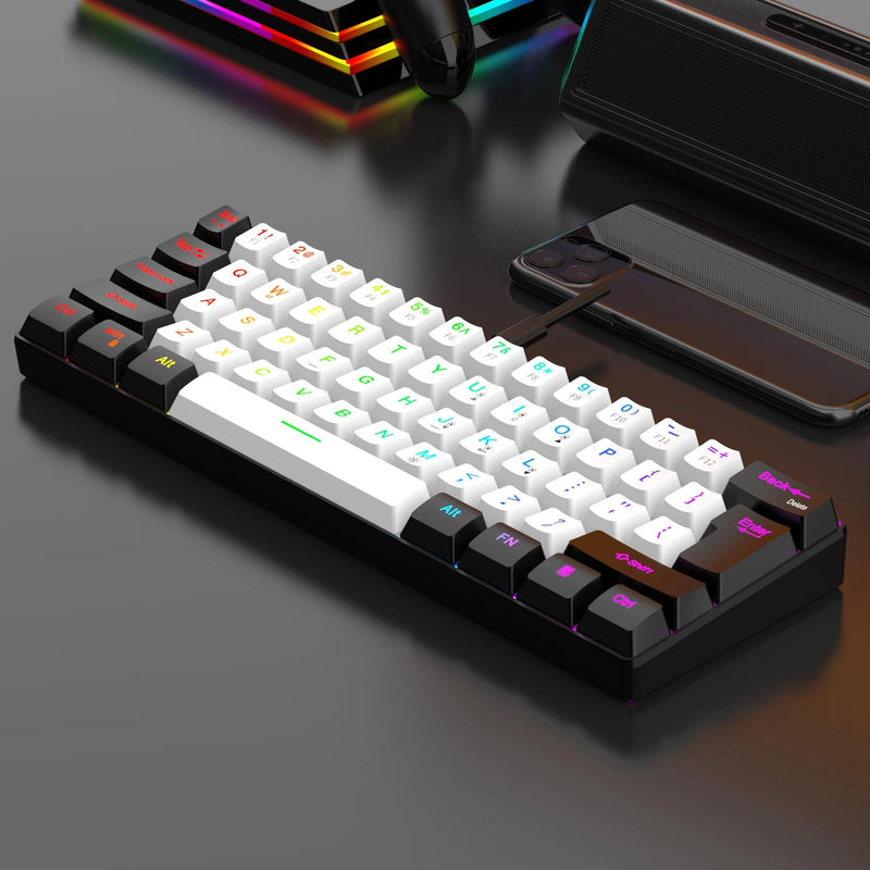 Teclado Gamer com Fio 60%, Teclado Mini Ultra Compacto com Retroiluminação RGB e Resistente à Água de 61 Teclas para PC/Mac