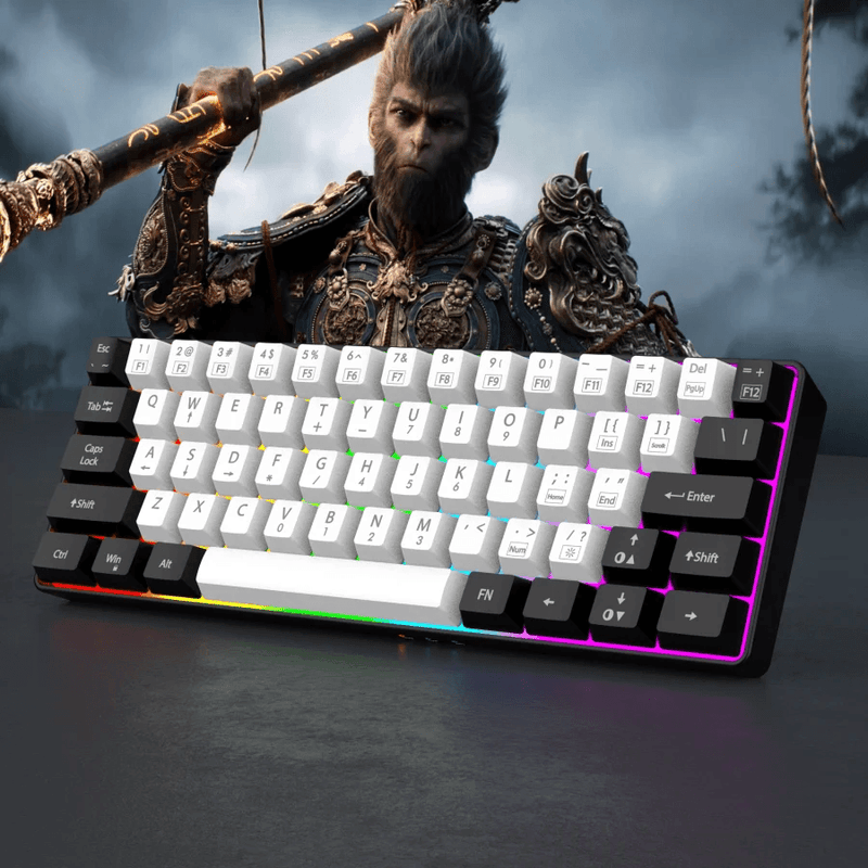 Teclado Gamer com Fio 60%, Teclado Mini Ultra Compacto com Retroiluminação RGB e Resistente à Água de 61 Teclas para PC/Mac