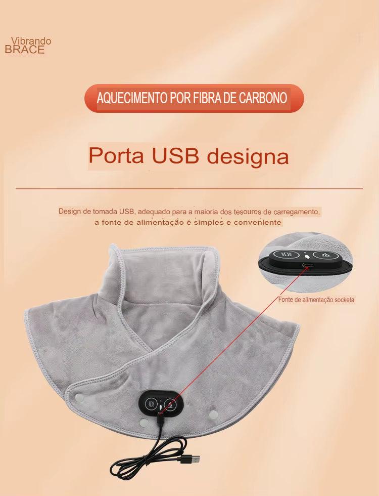 Almofada de Aquecimento Elétrica para Ombro e Pescoço com Massageador, Compressa Quente e 3 Temperaturas Ajustáveis – Xale Cervical USB para Relaxamento e Alívio de Dores nas Costas e Pescoço.