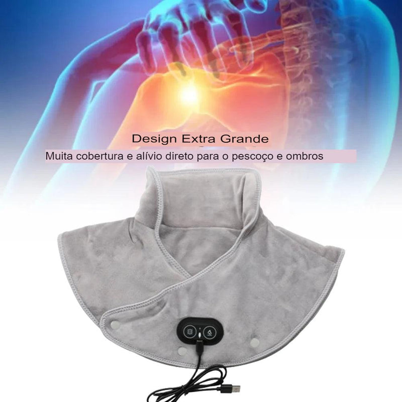 Almofada de Aquecimento Elétrica para Ombro e Pescoço com Massageador, Compressa Quente e 3 Temperaturas Ajustáveis – Xale Cervical USB para Relaxamento e Alívio de Dores nas Costas e Pescoço.