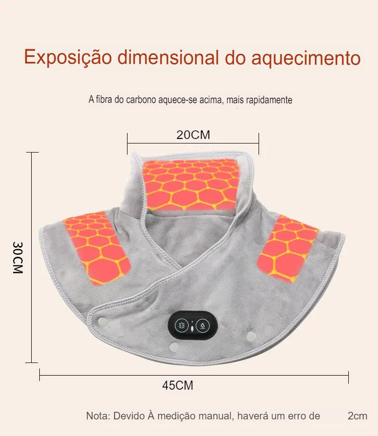 Almofada de Aquecimento Elétrica para Ombro e Pescoço com Massageador, Compressa Quente e 3 Temperaturas Ajustáveis – Xale Cervical USB para Relaxamento e Alívio de Dores nas Costas e Pescoço.