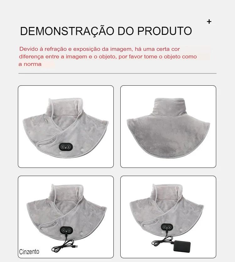 Almofada de Aquecimento Elétrica para Ombro e Pescoço com Massageador, Compressa Quente e 3 Temperaturas Ajustáveis – Xale Cervical USB para Relaxamento e Alívio de Dores nas Costas e Pescoço.